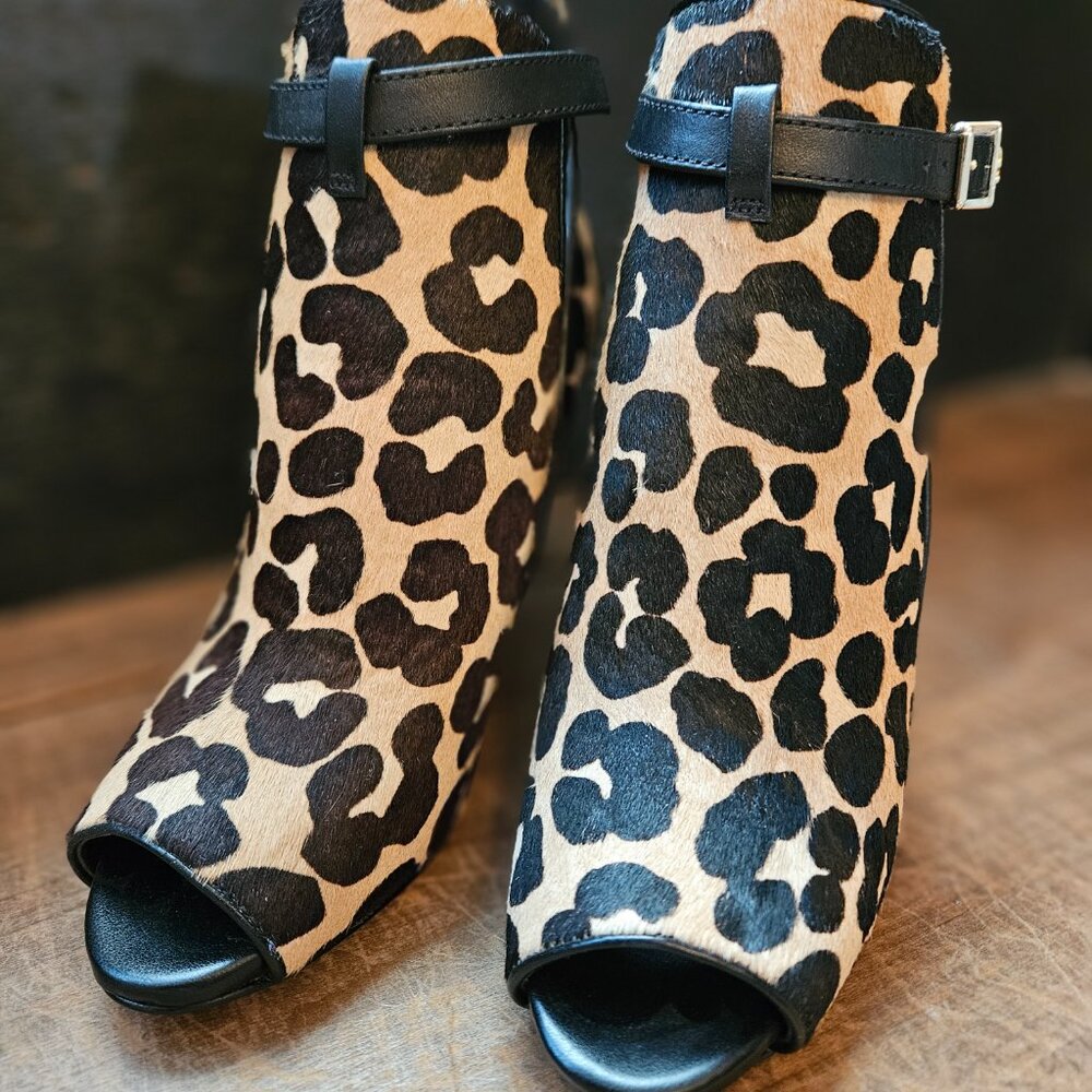 Michael Kors Lawson Leopard Print Calf Hair Open-Toe Ankle Boot - Picture 2 of 3